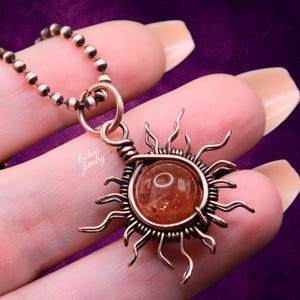Summer Sun Necklace - Copper Wire Wrapped Sunstone Necklace - Summer Vacation Jewelry - Golden Crystal Necklace - Rays of Sunshine Jewelry