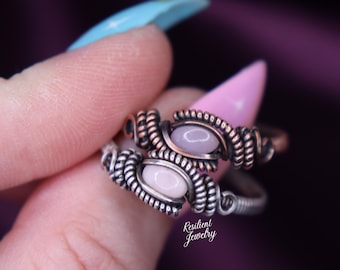 Pretty Pink Opal Customized Ring- Truly One of A Kind Wire Wrapped Crystal Ring- Light Pastel Pink Opal Copper or Sterling Silver Jewelry