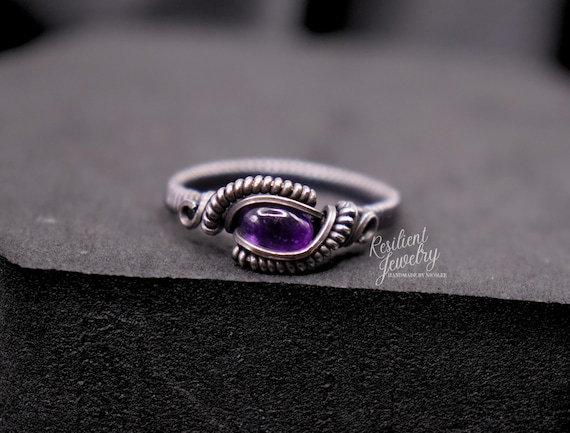 Custom Amethyst Wire Wrapped Ring – Sterling Silver or Copper