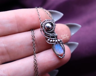 Moonstone Antique Silver Pendant- Made to Order Wire Wrapped Necklace