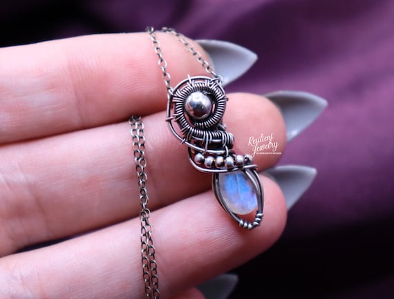 Moonstone Antique Silver Pendant- Made to Order Wire Wrapped Necklace
