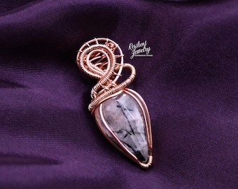 Black Tourmaline in Quartz Copper & Bronze Wire Wrapped Pendant- Mixed Metal Necklace-
