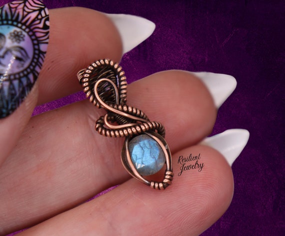 Copper Wire Wrapped Labradorite Pendant – Mini Talisman Jewelry