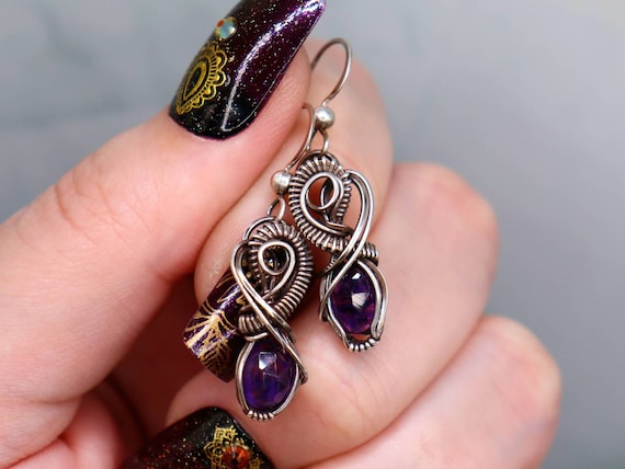 Amethyst Sterling Silver Wire Wrapped Earrings – Sobriety Gift