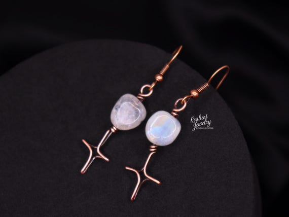 Moonstone Star Earrings – Copper Wire Wrapped Celestial Jewelry