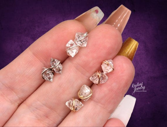 Herkimer Diamond Stud Earrings – Sterling Silver or Gold Filled