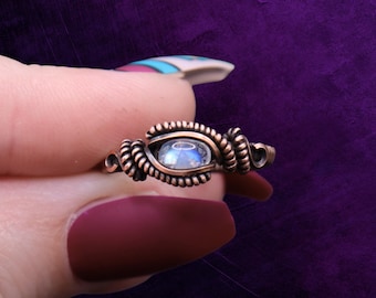 Custom Moonstone Wire Wrapped Rings- Copper Antique Ring- Made to Order Crystal Copper Ring- Silver Upgrade