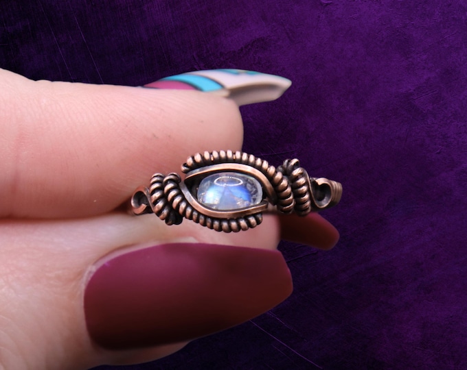 Custom Moonstone Wire Wrapped Rings- Copper Antique Ring- Made to Order Crystal Copper Ring- Silver Upgrade