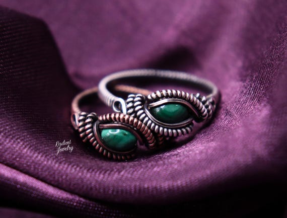 Malachite Wire Wrapped Ring – Custom Sterling Silver or Copper