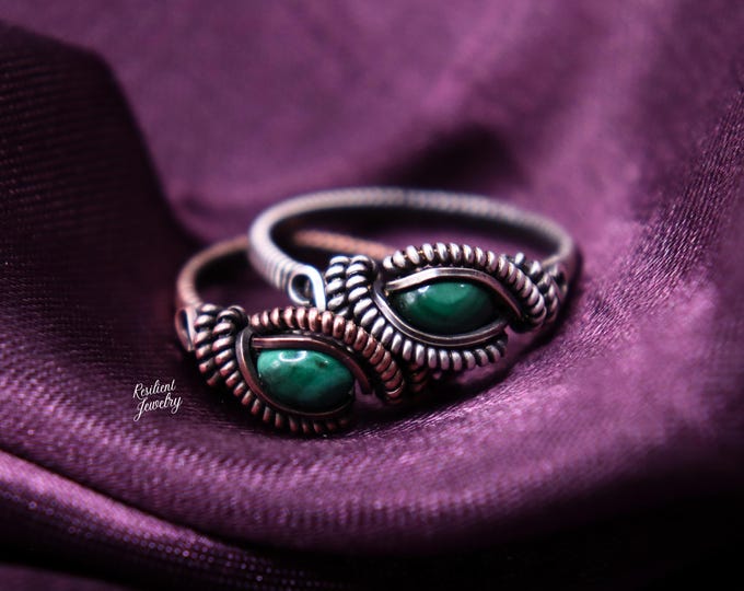 Malachite Wire Wrapped Ring- Customized Ring Made to Order - Sterling Silver or Copper Wire Weaved Rings for Special Occasions