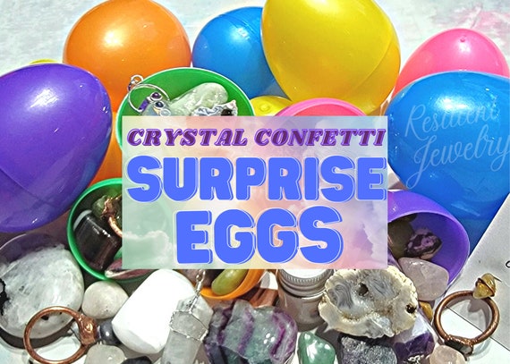 Crystal Confetti Surprise Eggs – Mixed Tumbled Crystals, Carvings, Jewelry
