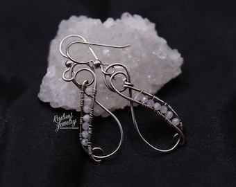 White Moonstone Sterling Silver Infinity Loop Earrings - Handmade