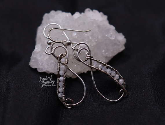 White Moonstone Sterling Silver Infinity Loop Earrings - Handmade