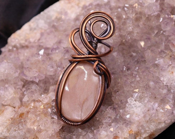 Peach Moonstone Copper Wire Wrapped Pendant- Shimmery Moonstone Crystal Necklace