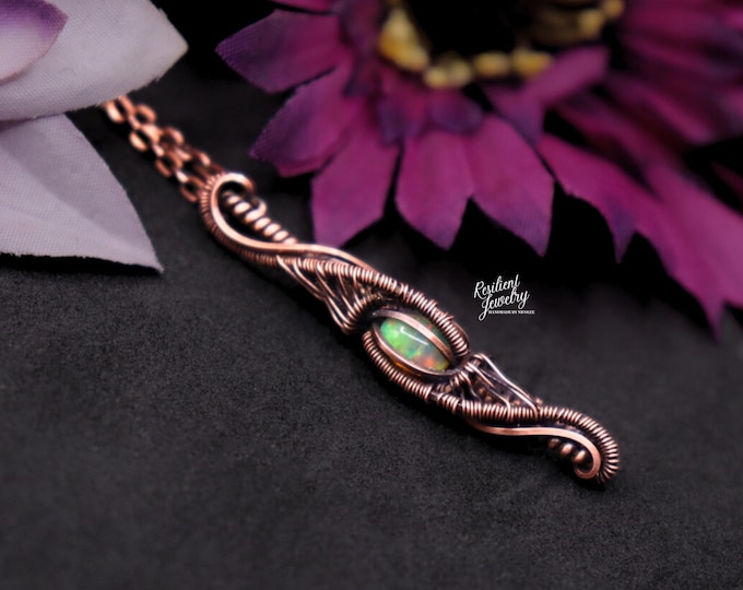 Opal Twisted Necklace - Made to Order Ethiopian Opal Copper Wire Wrapped Pendant
