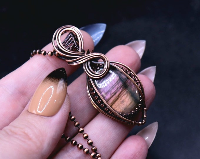 Autumn Sunset Labradorite Copper Wire Wrapped Necklace