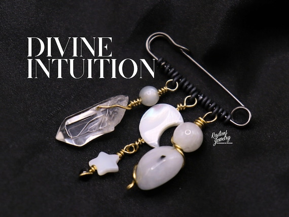 Moonstone Crystal Charm Pin - Divine Intuition - Wire Wrapped Gemstone Bag Pin