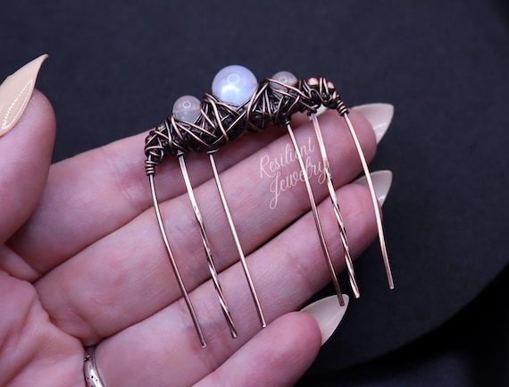 Handcrafted Copper Moonstone Hair Comb – Boho Bridal Accessory