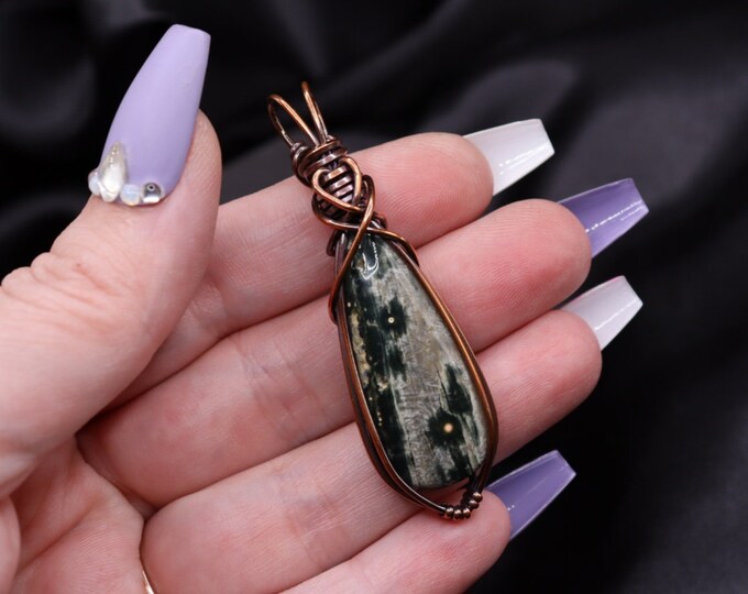 Ocean Jasper Minimalistic Copper Wire Wrapped Pendant