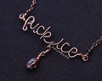Fuck ICE- Copper Wire Wrapped Necklace - Anti Fascist Accessories - Crystal Charms