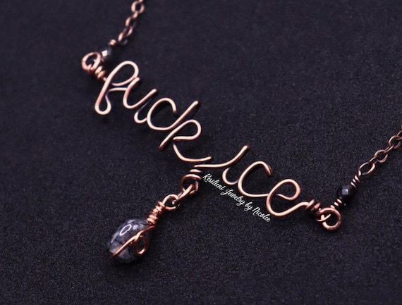 Fuck ICE- Copper Wire Wrapped Necklace - Anti Fascist Accessories - Crystal Charms