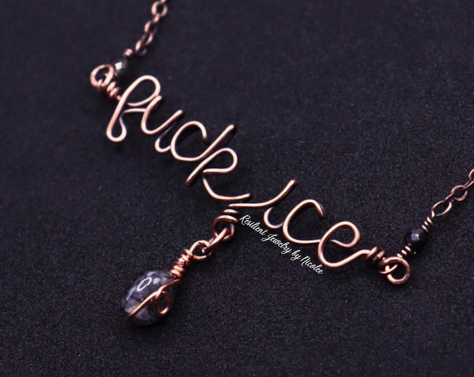 Fuck ICE- Copper Wire Wrapped Necklace - Anti Fascist Accessories - Crystal Charms