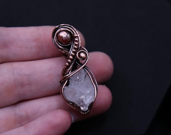 Raw Crystal Cluster Copper Wire Wrapped Pendant- Intricate Jewelry Design - Metaphysical Energy Amplifying Quartz Crystal