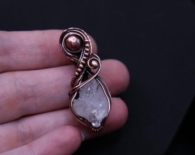 Raw Crystal Cluster Copper Wire Wrapped Pendant- Intricate Jewelry Design - Metaphysical Energy Amplifying Quartz Crystal