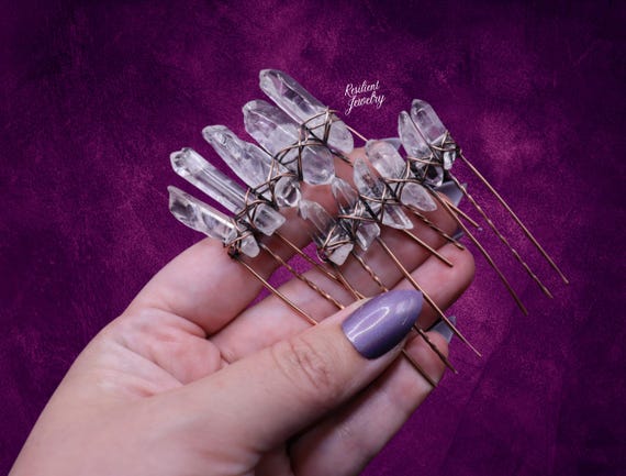 Copper Wire Wrapped Clear Quartz Hair Comb