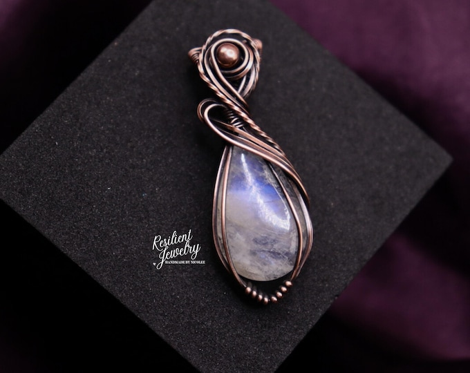 Moonstone Copper Wire Wrapped Pendant