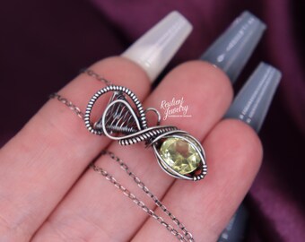 Cute Citrine Antique Sterling Silver Necklace- Versatile Citrine Crystal for Mental & Emotional healing - Citrine Wire Wrapped Pendant -