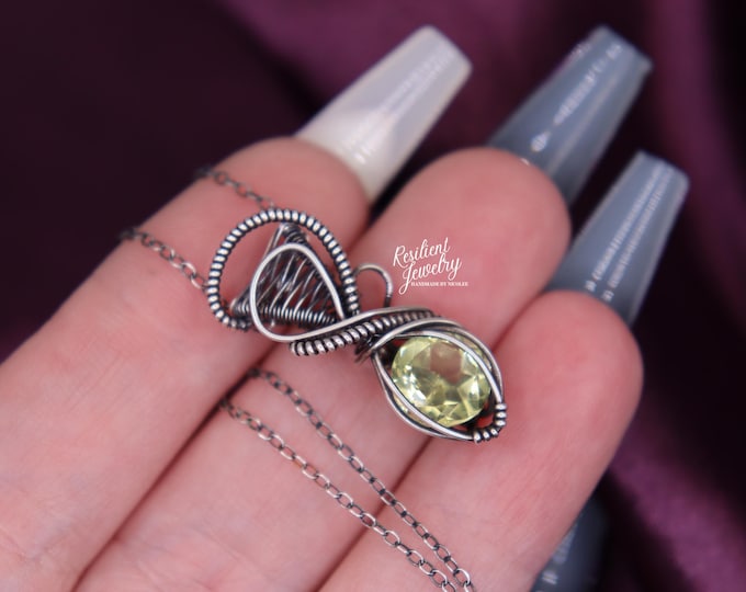 Cute Citrine Antique Sterling Silver Necklace- Versatile Citrine Crystal for Mental & Emotional healing - Citrine Wire Wrapped Pendant -