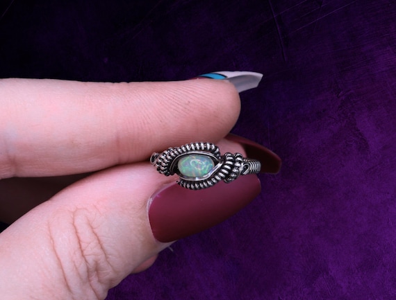 Wire Wrapped Opal Ring, Handmade Sterling Silver Ring, Boho Jewelry