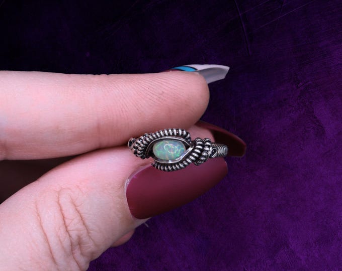 Custom Sterling Silver Opal Wire Wrapped Ring- Made to Order in Any Ring Size - Colorful Rainbow Opal Ring for Everyday - 925 Silver Rings
