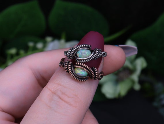 Wire Wrapped Opal Ring, Sterling Silver or Copper Wire, Handmade Jewelry