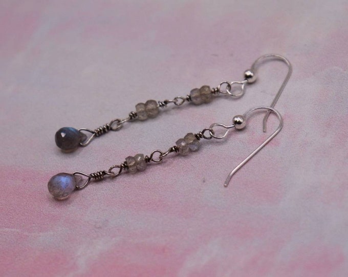 Labradorite Teardrop Earrings - Dangling Earrings - Blue Gray Labradorite Briolettes - Sterling Silver Jewelry with Labradorite Crystals