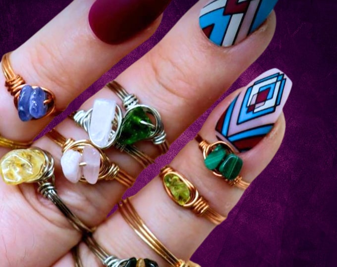 Crystal Chip Ring- Choose Your Color - Custom Crystal Wire Ring- Made intuitively for you -Cute Crystal Chip Rings for Kids Teens and Adults