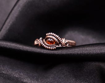 Handmade Amber Copper Wire Wrapped Ring - Any Size - Antique Copper Ring with a Sparkly Golden Amber - Crystal Healing Self Love Gift