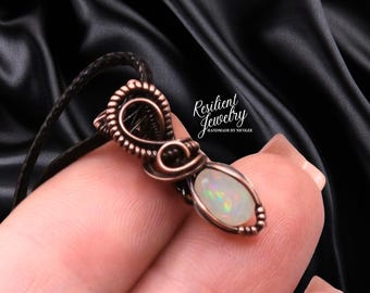 Made to Order Opal Copper Mini Pendant - Wire Wrapped by Hand - Opal Jewelry - Copper Wire Wrap Pendant - October Birthstone