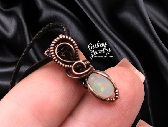 Handmade Opal Copper Wire Wrapped Pendant – October Birthstone