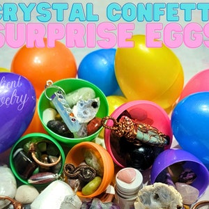 Easter Egg filled with Crystals and Jewelry- Wire Wrapped Pendants, Genuine Crystal Rings, Fun Surprise Egg for Teens and Crystal Lovers