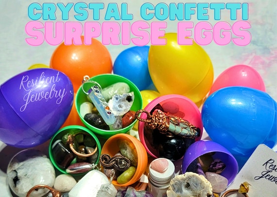Crystal Confetti Surprise Eggs – Mixed Gemstone Pendants, Rings (Made to Order)