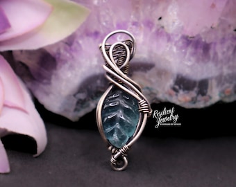 Teal Fluorite Leaf Sterling Silver Pendant – Handmade Crystal Necklace