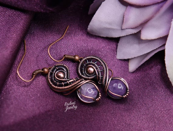 Handmade Copper Wire Wrapped Fluorite Earrings