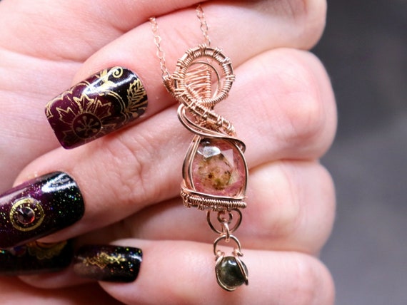 Watermelon Tourmaline Slice Necklace – 14k Rose Gold Filled, Crystal Lover Jewelry