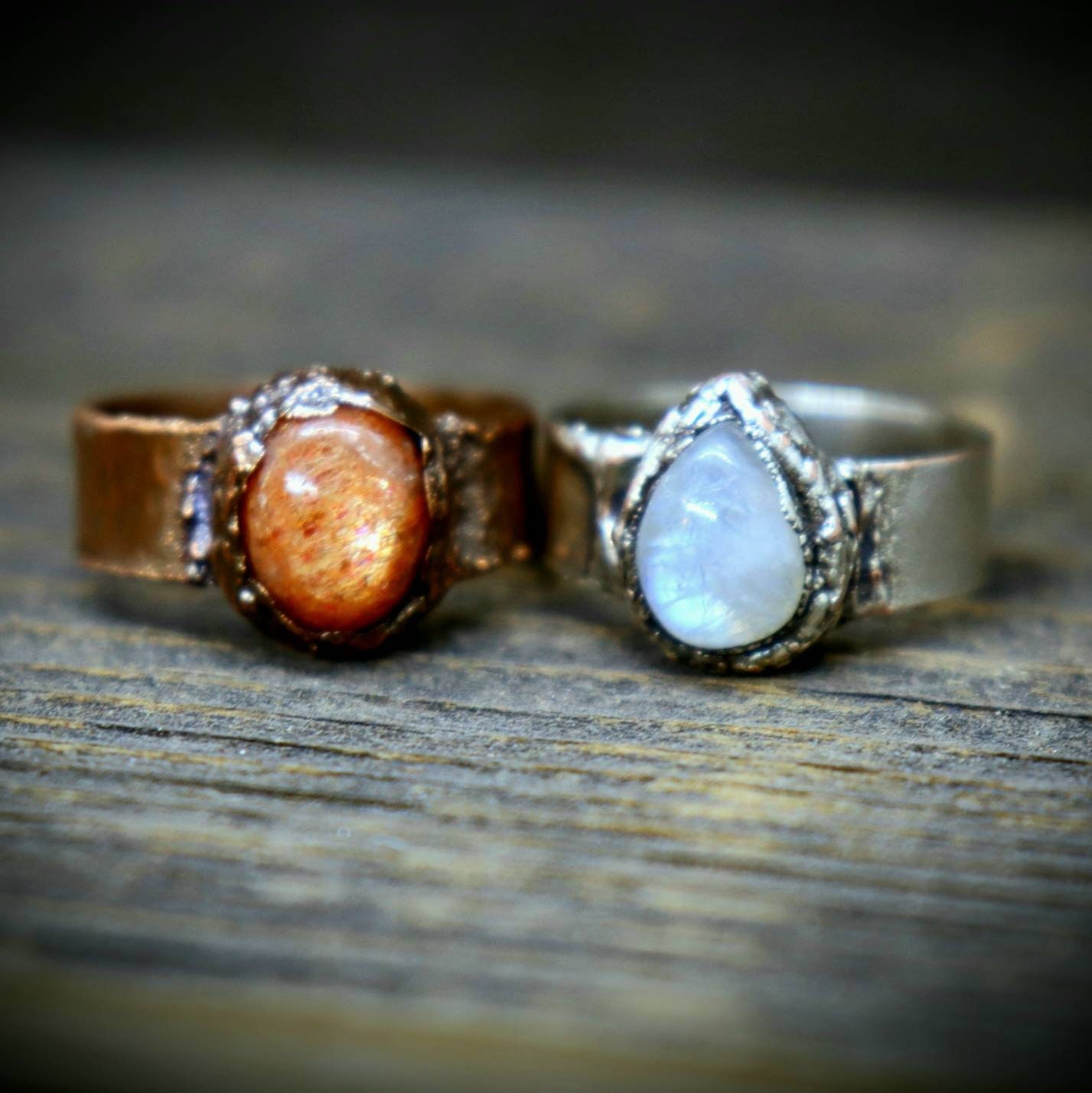 Sunstone & Moonstone Electroformed Rings Made to Order THICK - Etsy