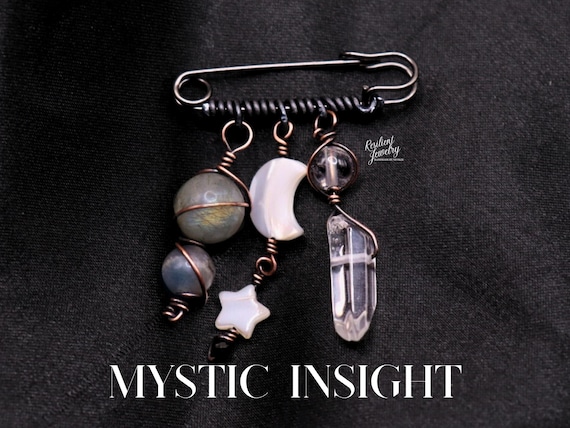 Labradorite Crystal Charm Pin - Mystic Insight for Intuition - Gemstone Lapel Hat or Purse Pin