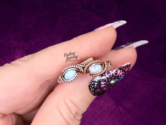 Larimar Wire Wrapped Ring – Sterling Silver or Copper, Boho Jewelry