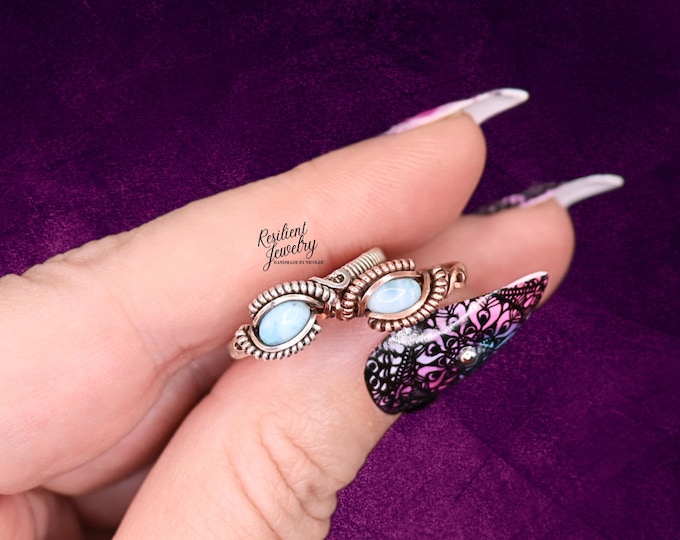 Larimar Wire Wrapped Ring- Sky Blue Larimar Crystal Ring- Cute boho Larimar Jewelry - Copper or Sterling Silver Simple Style Ring