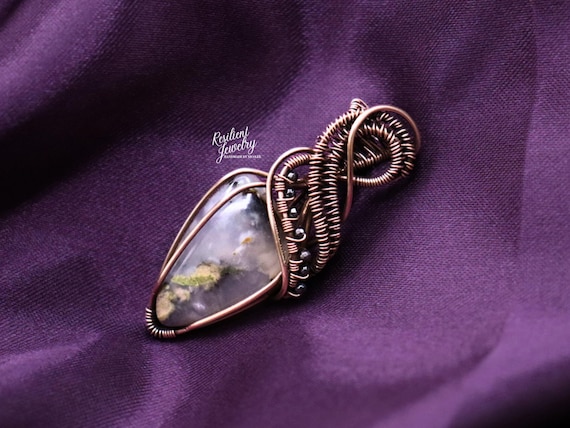 Dendritic Tiger Agate Pendant | Copper & Bronze Wire Wrapped Necklace | Hematite Accent Crystal Jewelry